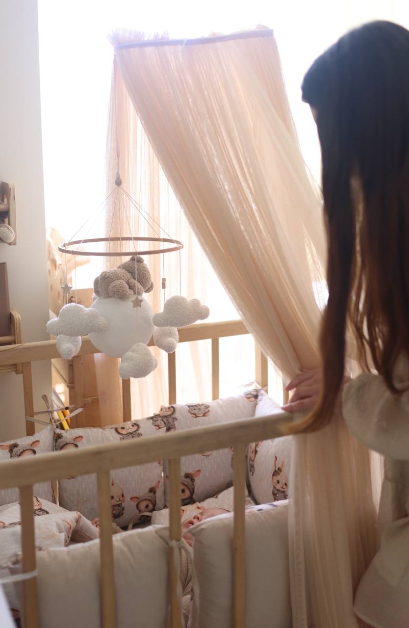 USB rechargeable bear-on-moon night light mobile for crib
