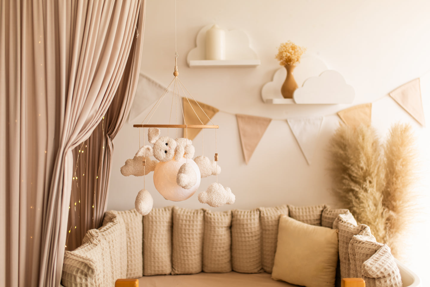 Nursery night light bunny on moon baby crib mobile