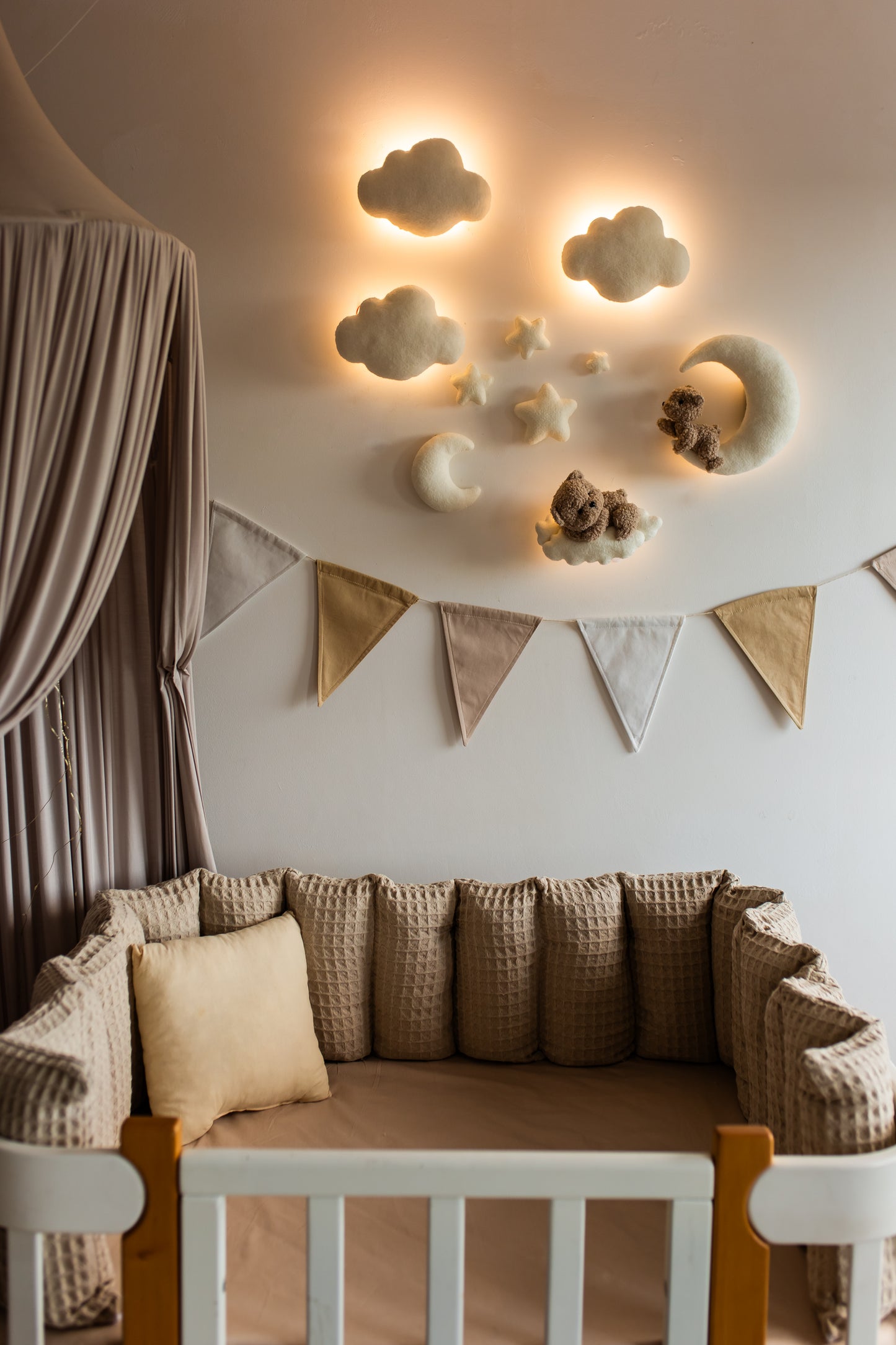 Wall soft light set bear clouds moon nursery decor