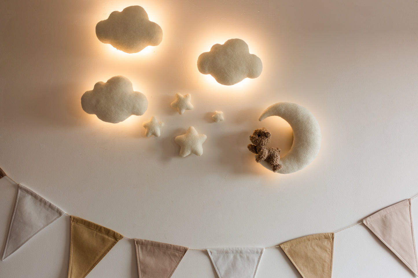 Wall soft light set bear clouds moon nursery decor