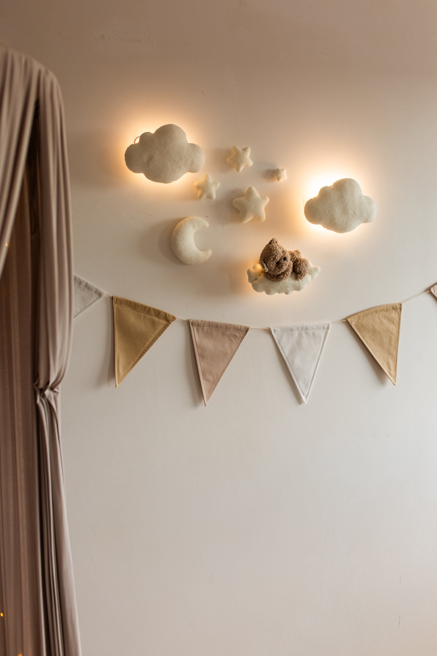 Wall soft light set bear clouds moon nursery decor