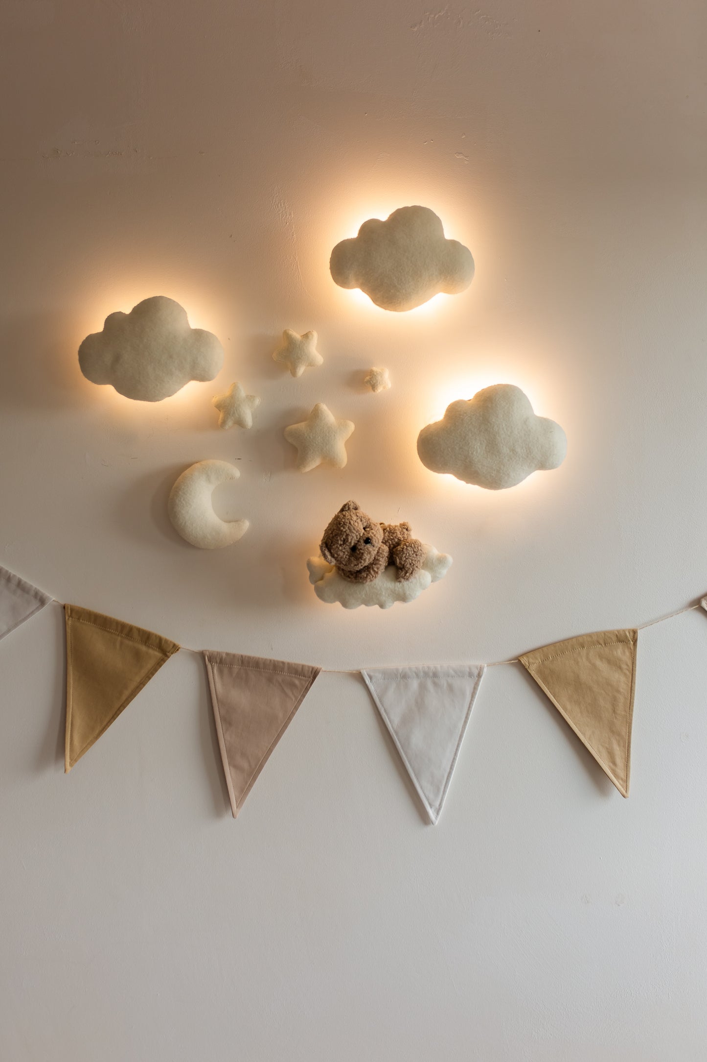 Wall soft light set bear clouds moon nursery decor