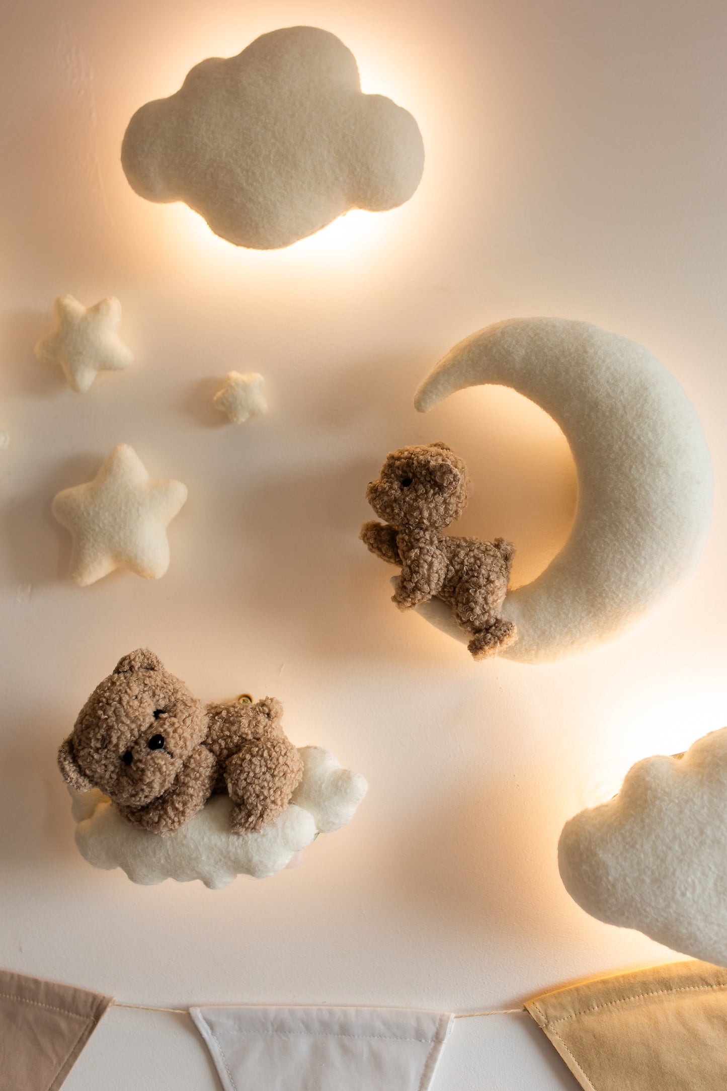 Wall soft light set bear clouds moon nursery decor