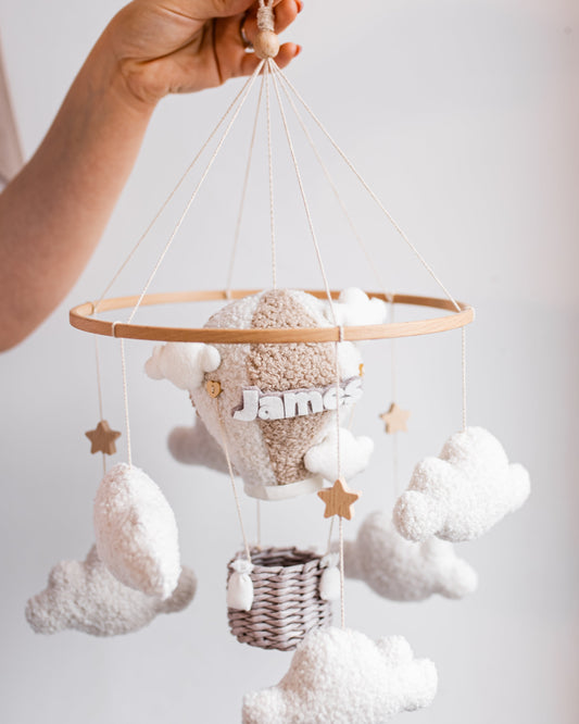 Hot air balloon baby mobile personalized  name nursery decor