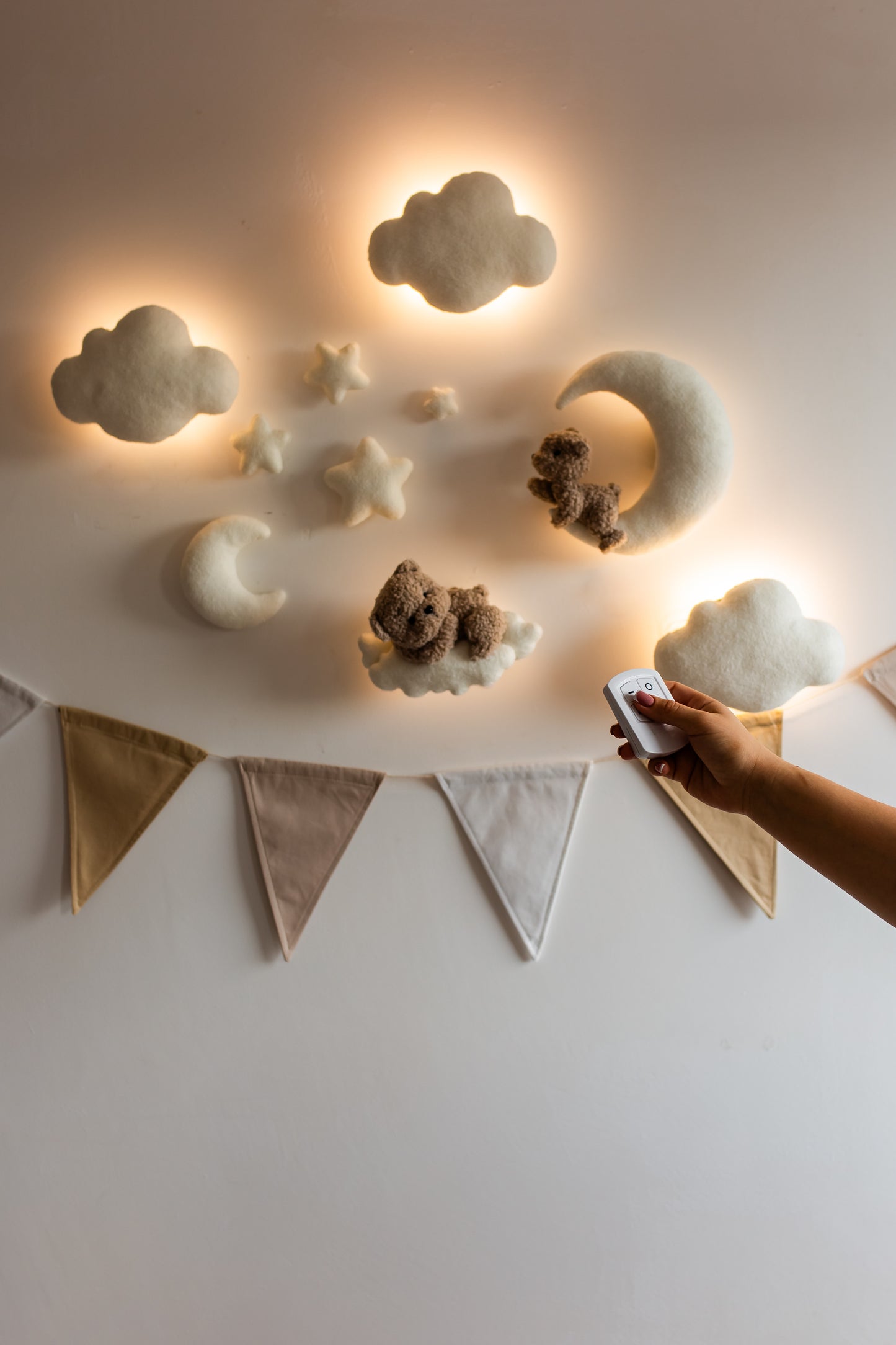 Wall soft light set bear clouds moon nursery decor