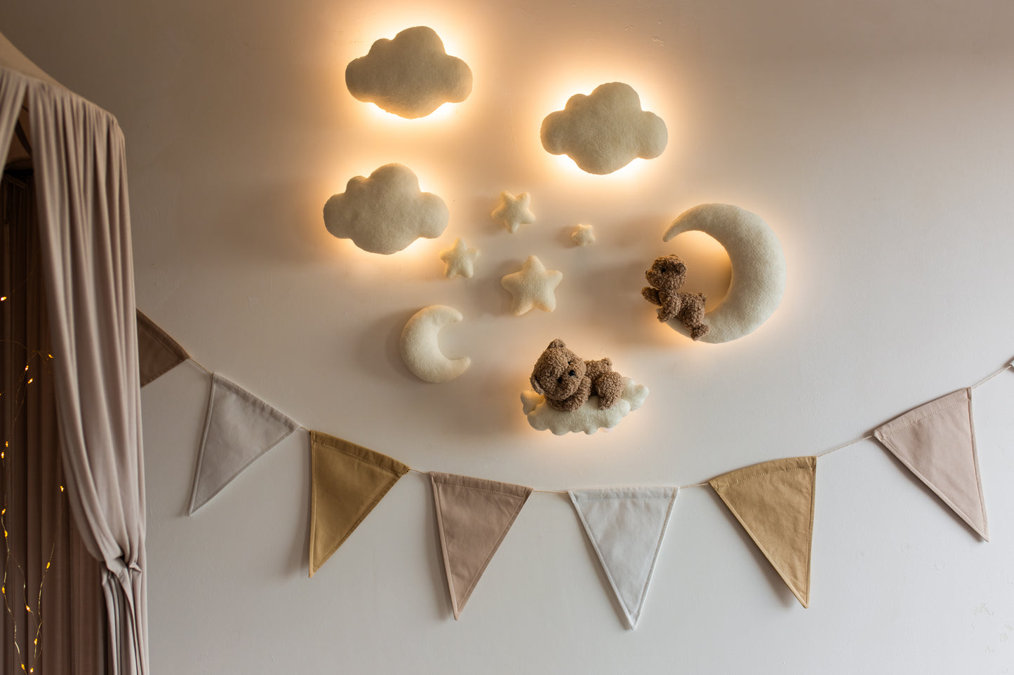 Wall soft light set bear clouds moon nursery decor