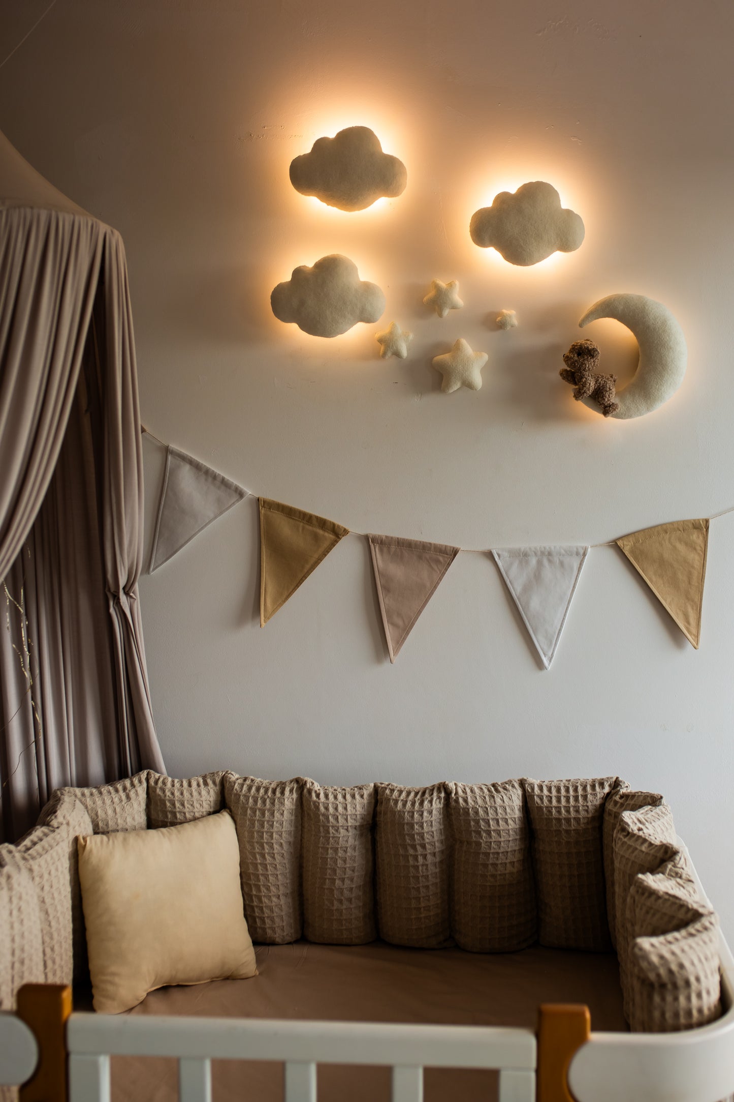 Wall soft light set bear clouds moon nursery decor