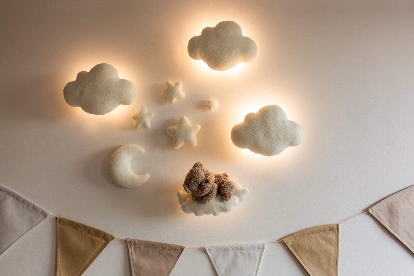 Wall soft light set bear clouds moon nursery decor