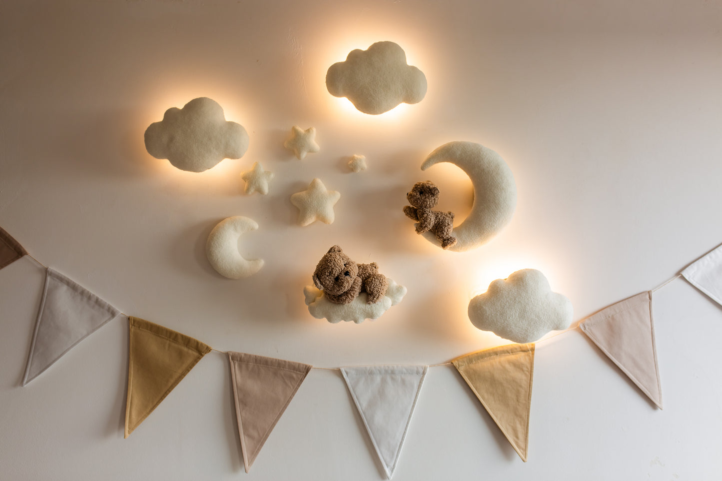 Wall soft light set bear clouds moon nursery decor